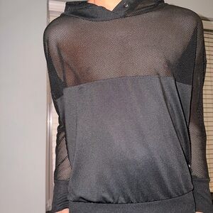 Black Mesh Hoodie Sweater